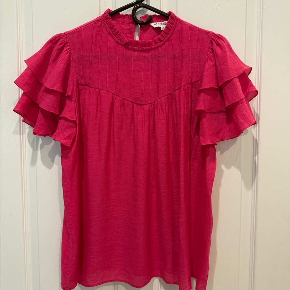 Nanette Lepore ruffle sleeve top. Pink size small
